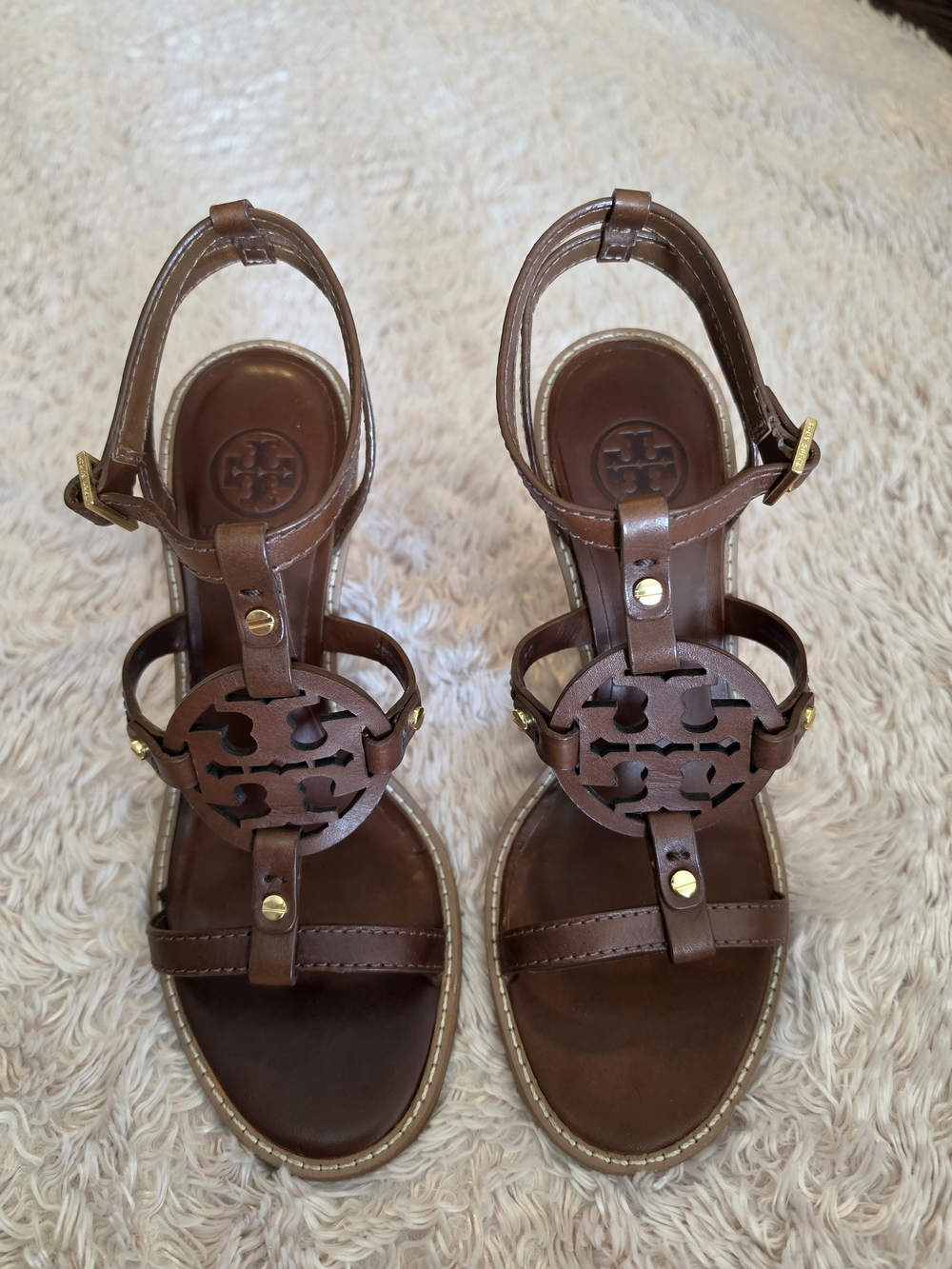 Tory Burch Brown Leather Wedge Sandals (4.5in) - Miller Collection - Size 9M
